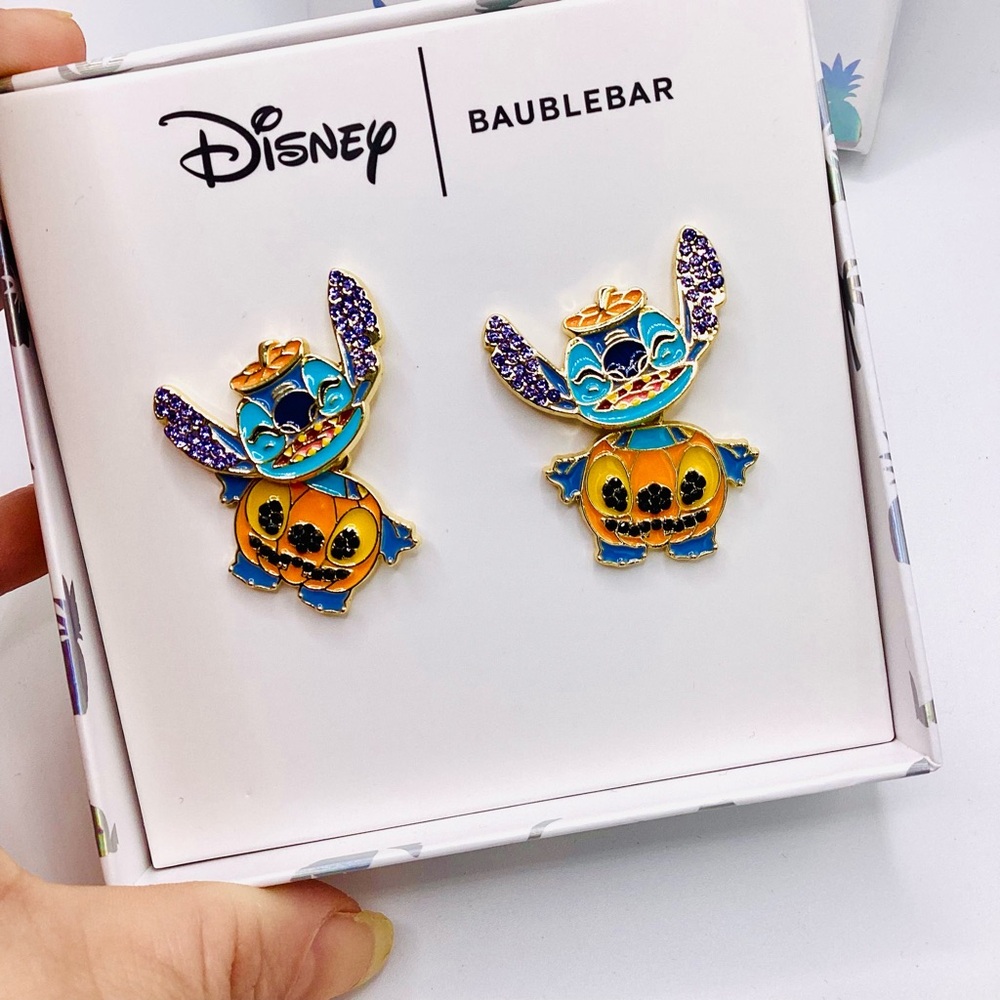 Disney BaubleBar Stitch Pumpkin Painted Enamel Earrings - Picture 4 of 10